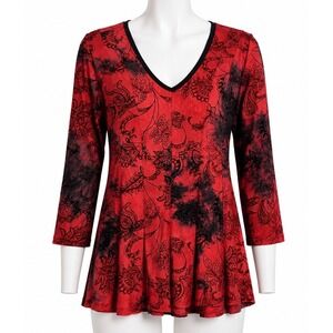 Sienna Grace Top M Red Black Floral Paisley Vampire Dark Romance‎ Whimsigoth